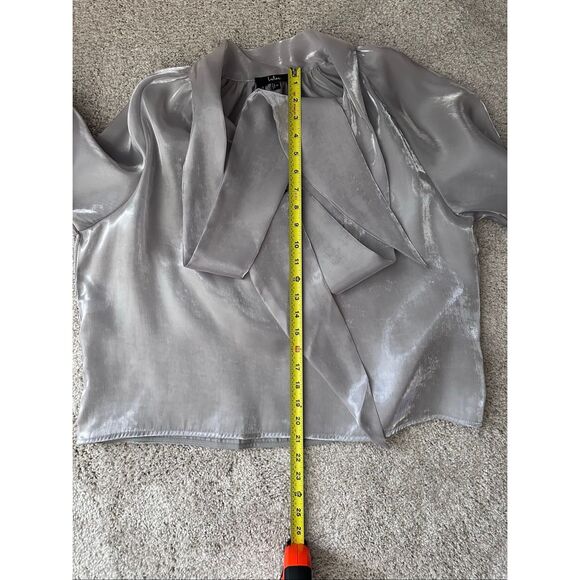 Lulu’s Luxe Shiny Silver Tie-Neck Top - Picture 6 of 12